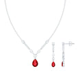 Lab Created Ruby and Moissanite Teardrop Necklace Earrings Set