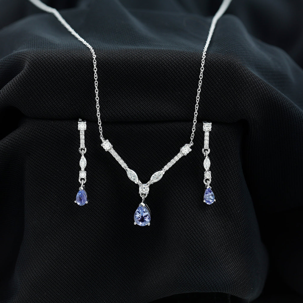 Tanzanite and Moissanite Drop Necklace Earrings Set