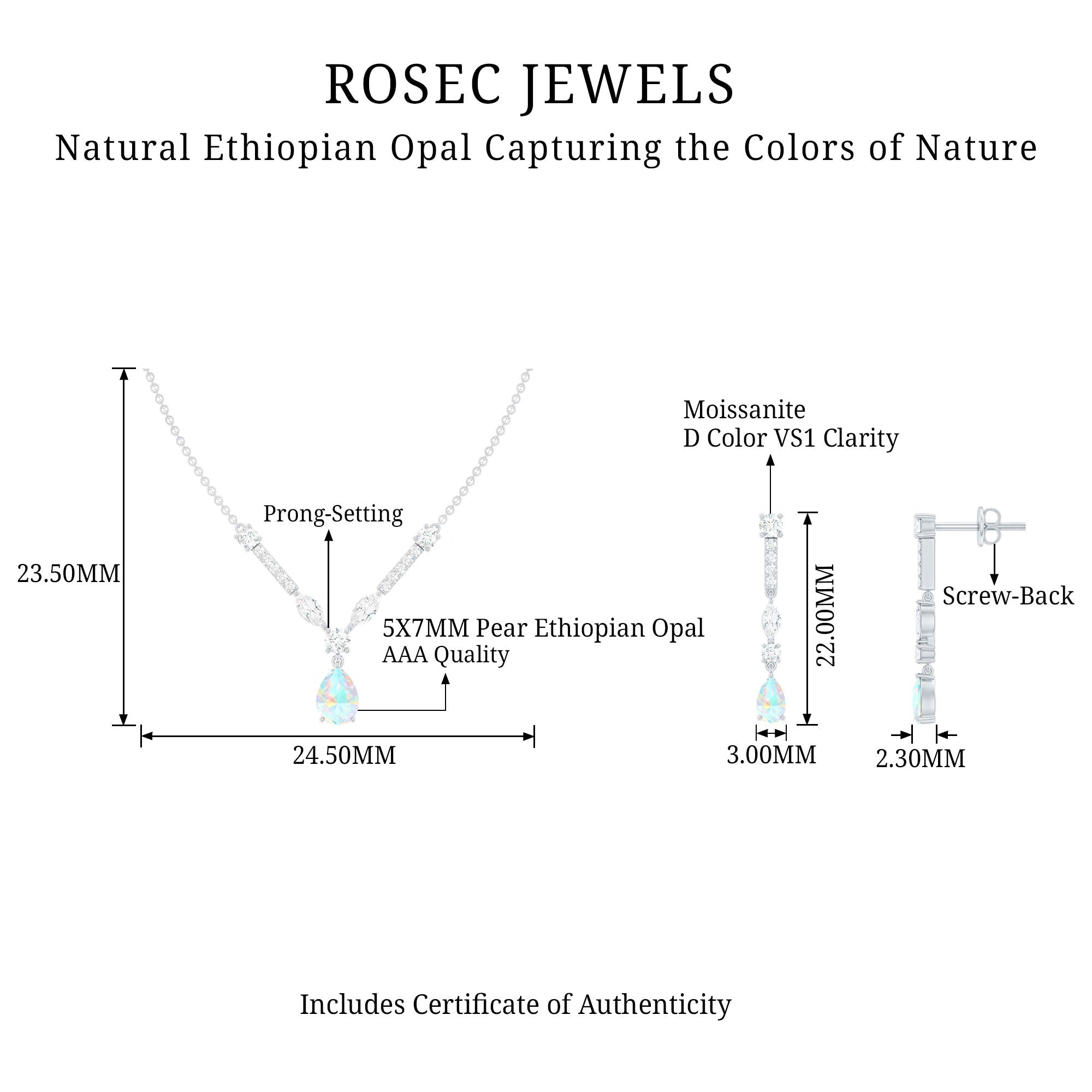 Natural Ethiopian Opal and Moissanite Teardrop Jewelry Set