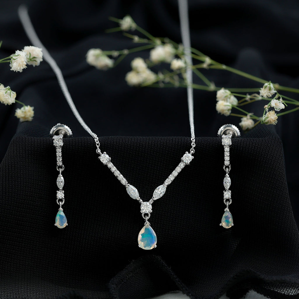 Natural Ethiopian Opal and Moissanite Teardrop Jewelry Set