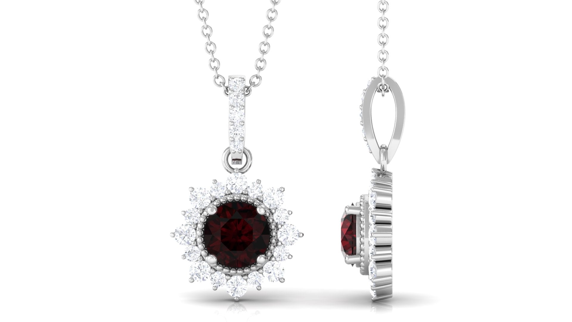 2.3 Carat Round Shape Garnet Statement Necklace with Diamond