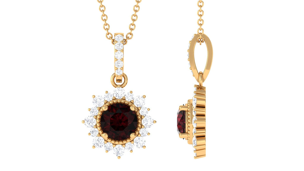 2.3 Carat Round Shape Garnet Statement Necklace with Diamond