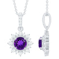 Certified Natural Amethyst Pendant Necklace with Diamond Halo