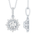 Round Moissanite Halo Necklace with Beaded Detailing