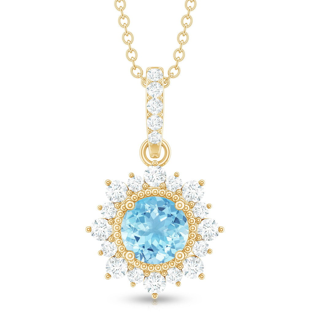 Natural 0.8 Carat Aquamarine Pendant Necklace with Diamond Halo