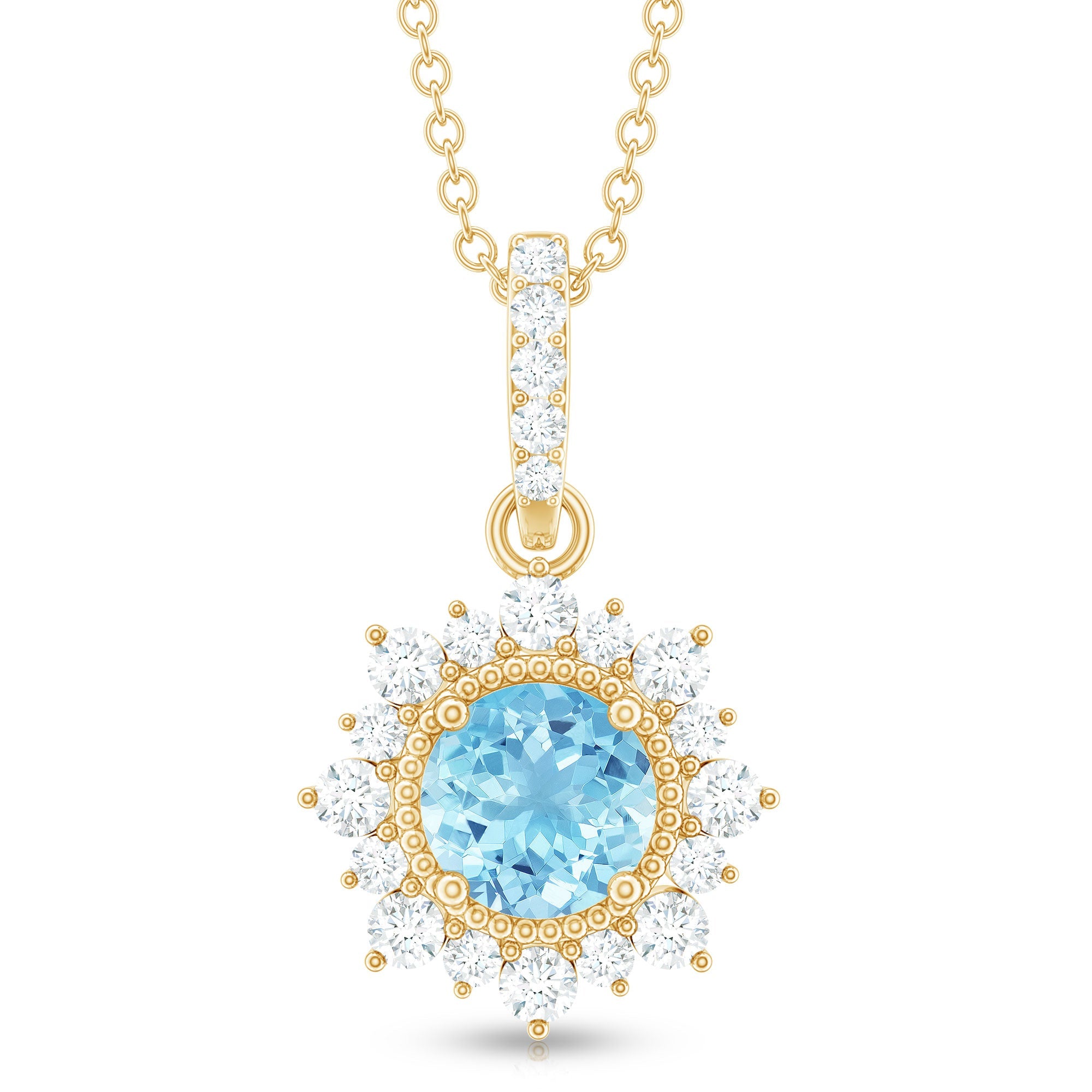 Natural 0.8 Carat Aquamarine Pendant Necklace with Diamond Halo