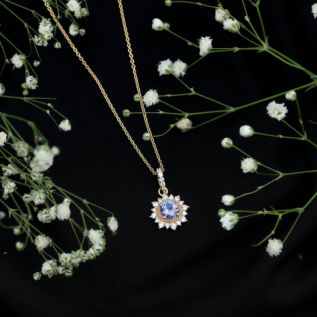 Round Tanzanite Bridal Necklace with Diamond Accent Bail