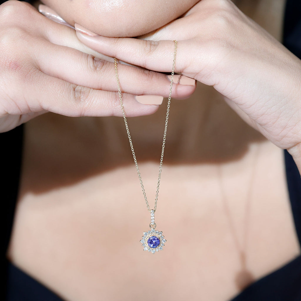 Round Tanzanite Bridal Necklace with Diamond Accent Bail