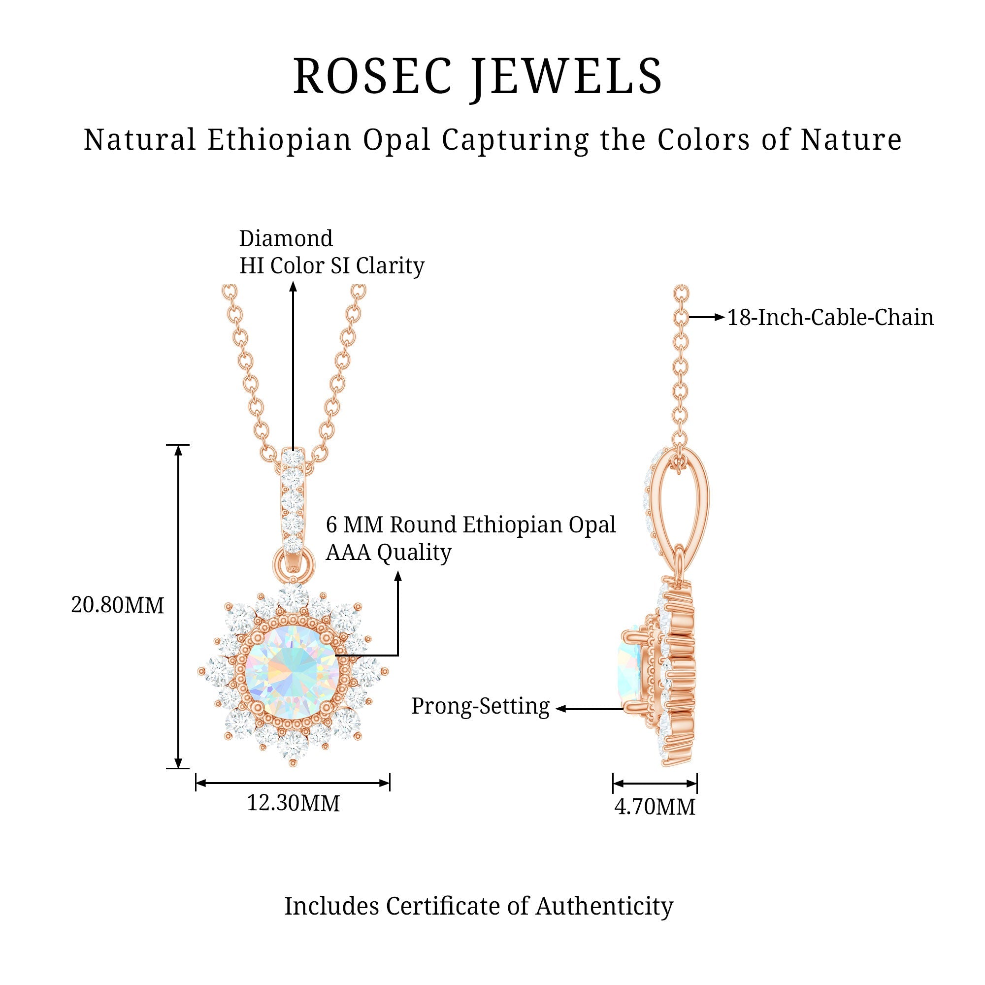 Natural 0.8 Ethiopian Opal Flower Necklace with Diamond Halo