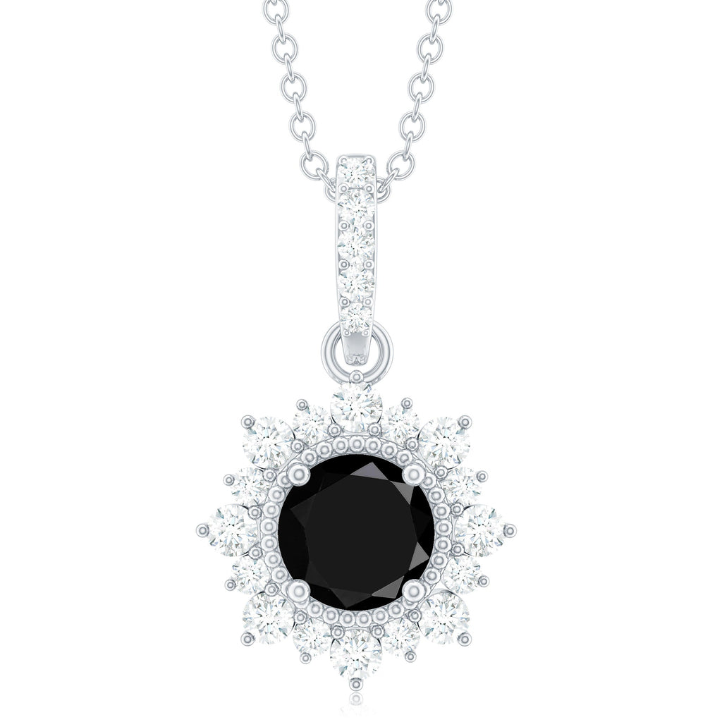 Round Black Spinel Halo Pendant with Diamond Accent Bail