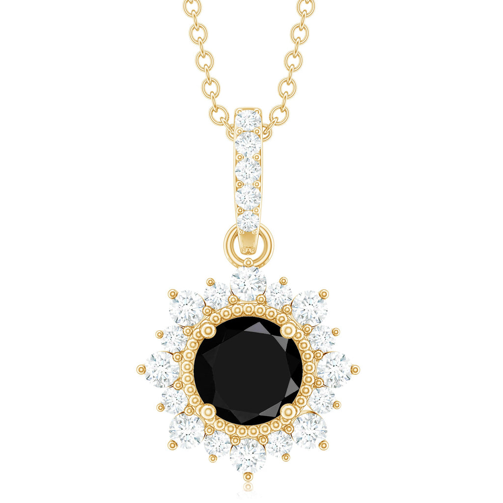 Round Black Spinel Halo Pendant with Diamond Accent Bail