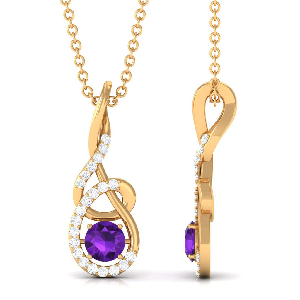 Designer Amethyst and Diamond Teardrop Pendant Necklace