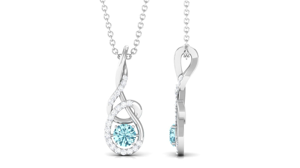 Natural 0.8 Carat Aquamarine Twisted Pendant Necklace with Diamond