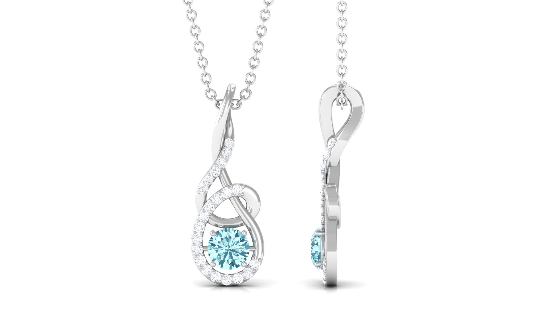 Natural 0.8 Carat Aquamarine Twisted Pendant Necklace with Diamond