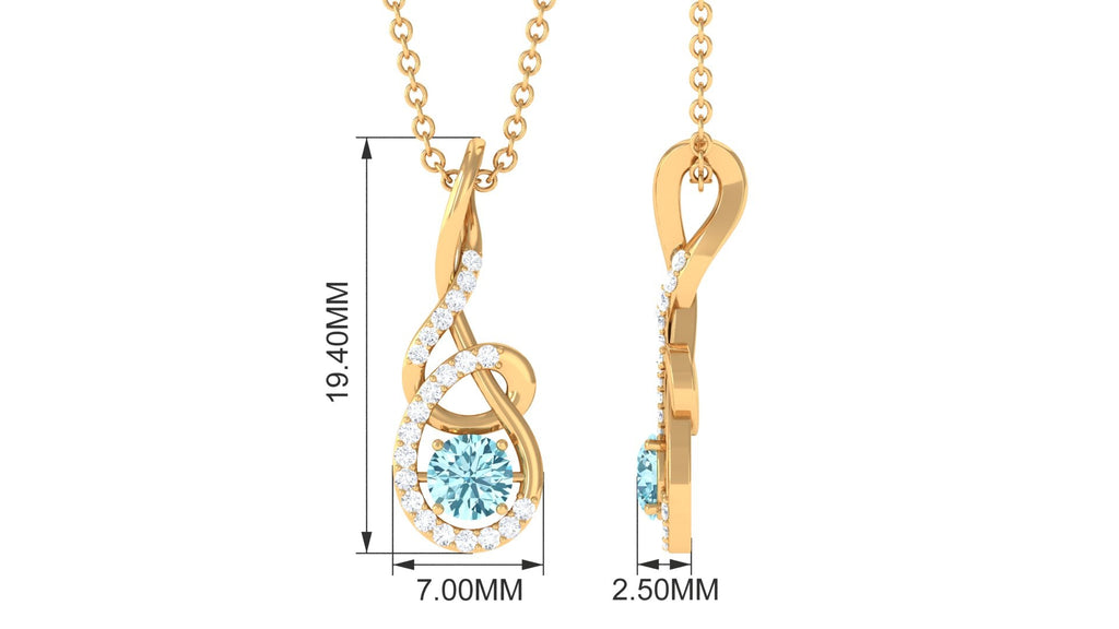 Natural 0.8 Carat Aquamarine Twisted Pendant Necklace with Diamond