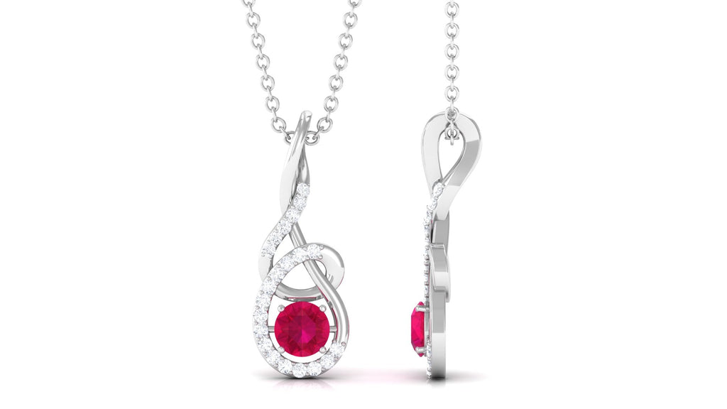 Designer Round Ruby and Diamond Twisted Drop Pendant