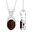 3.6 Carat Oval Shape Garnet Solitaire Twisted Bail Pendant Necklace with Diamond