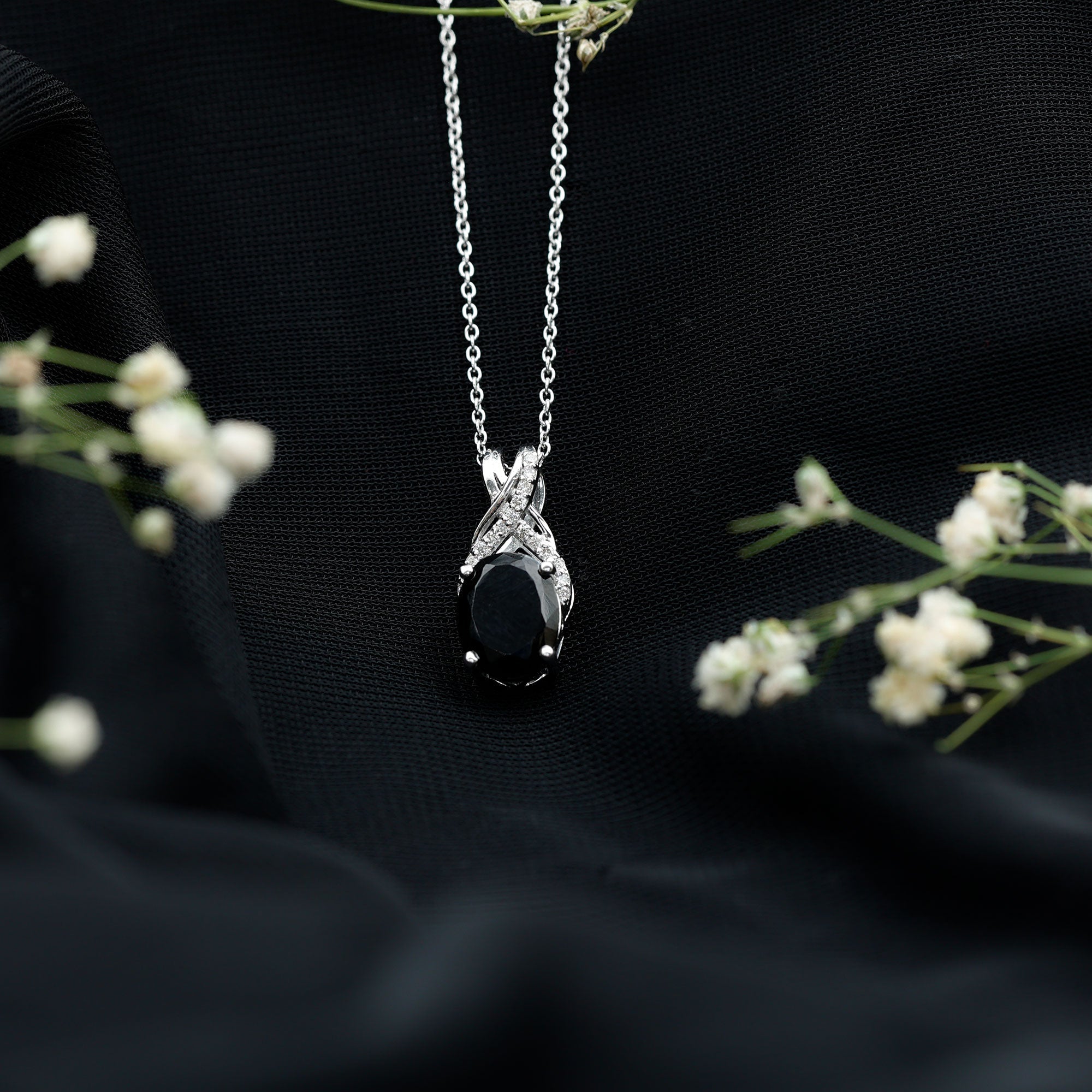 4 Carat Oval Lab Created Black Diamond Infinity Necklace With Chain