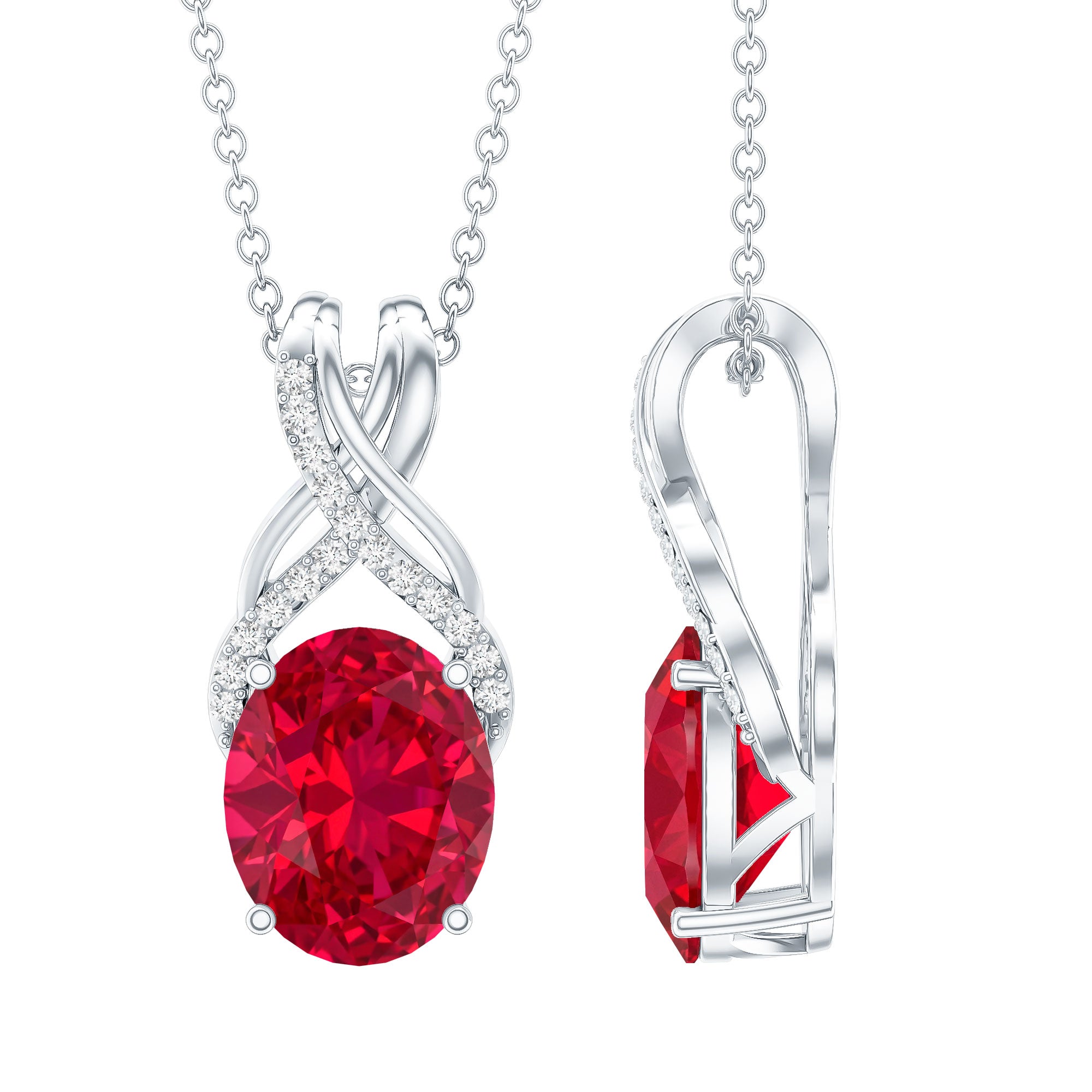 4 Carat Oval Lab Created Ruby Pendant with Diamond Bail