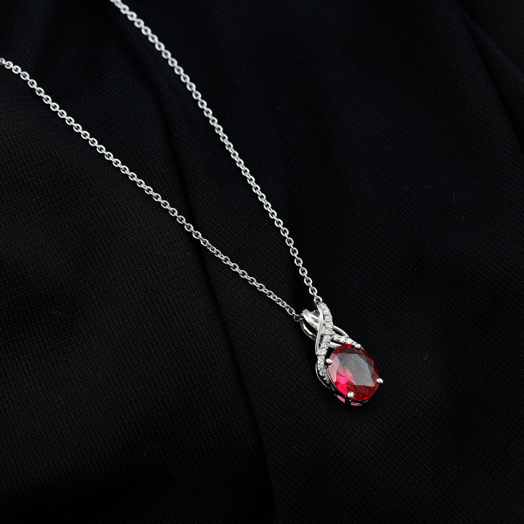 4 Carat Oval Lab Created Ruby Pendant with Diamond Bail