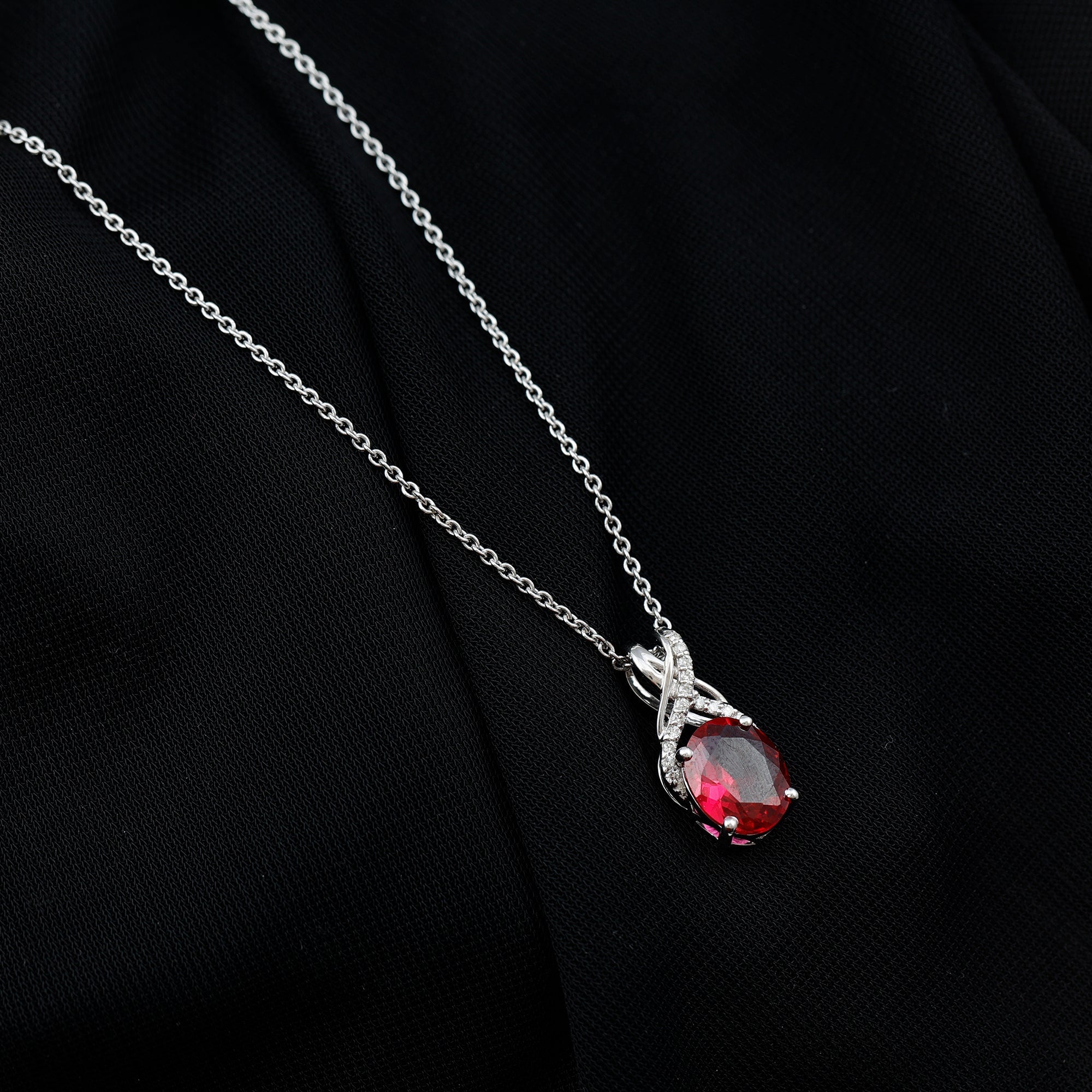 4 Carat Oval Lab Created Ruby Pendant with Diamond Bail
