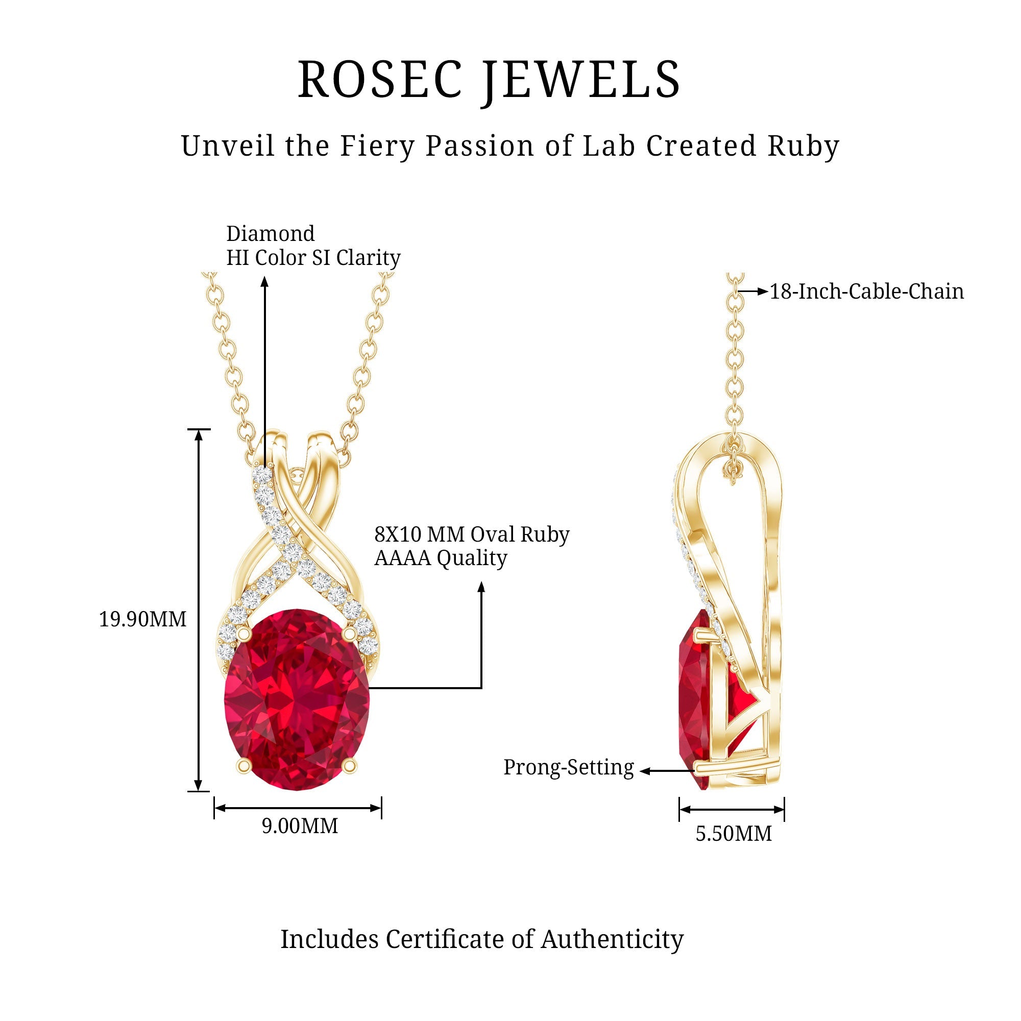 4 Carat Oval Lab Created Ruby Pendant with Diamond Bail