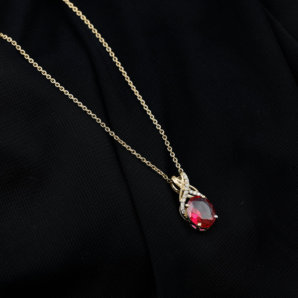 4 Carat Oval Lab Created Ruby Pendant with Diamond Bail