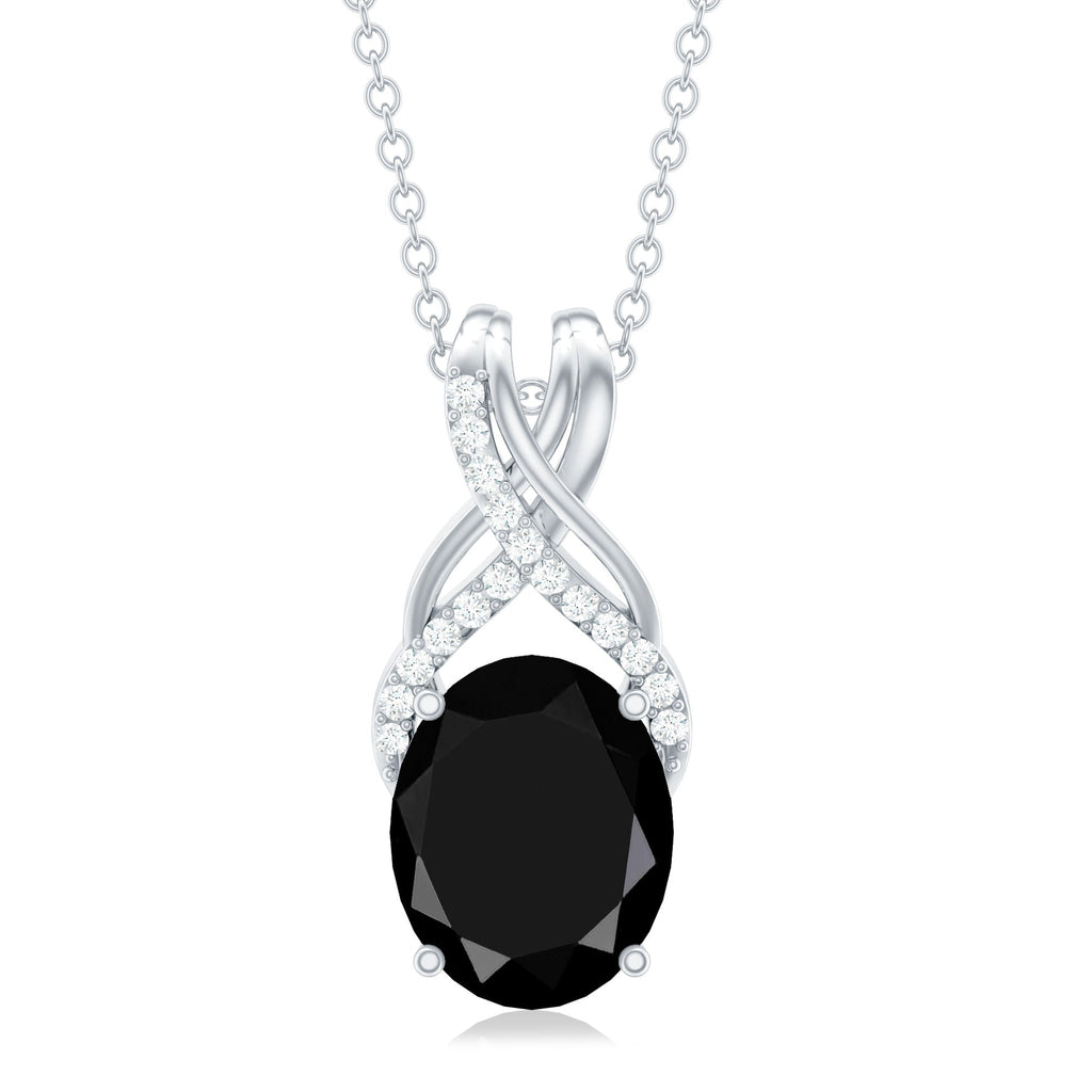 Natural 2.5 Carat Oval Black Onyx Pendant Necklace with Diamond