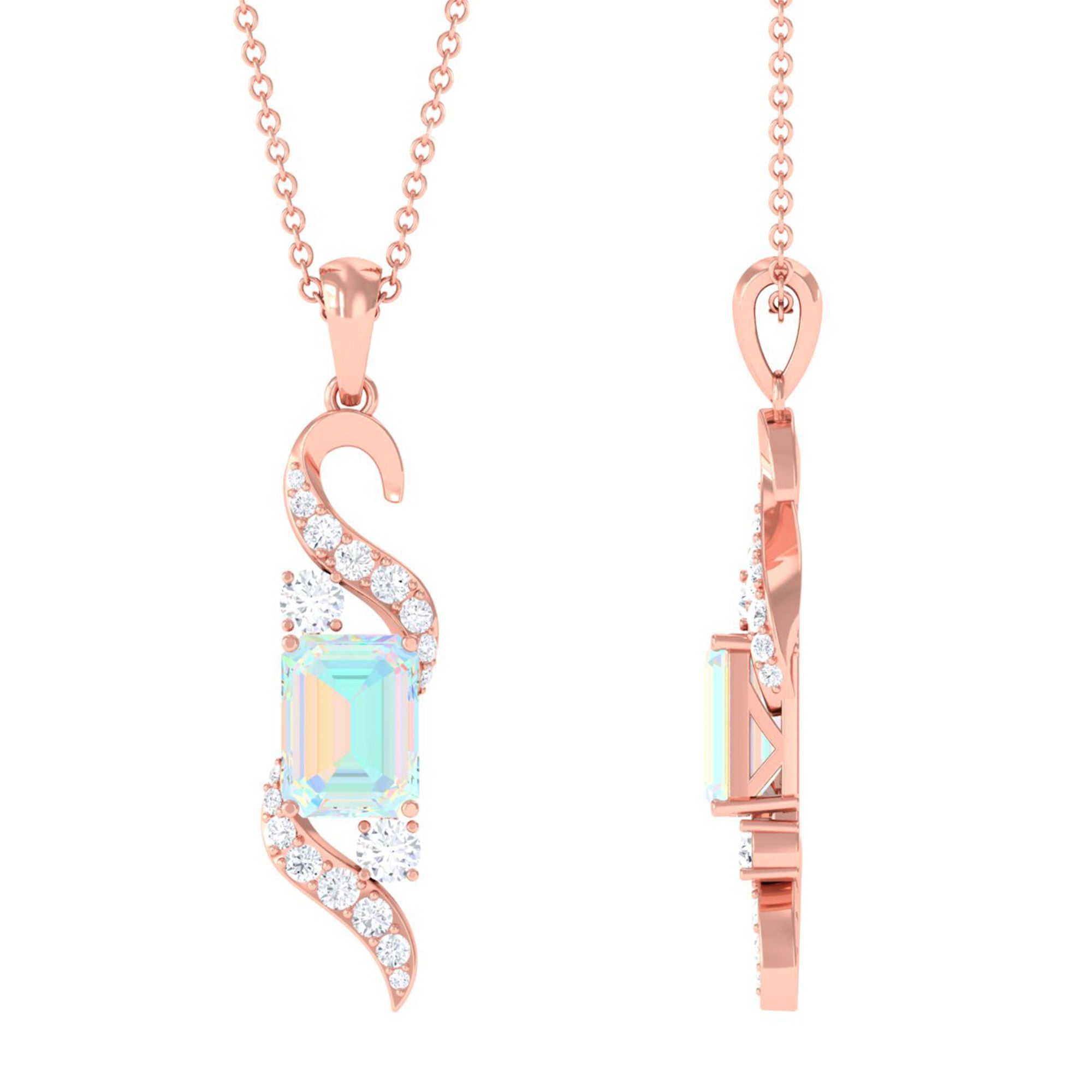 Contemporary 2 Carat Emerald Cut Ethiopian Opal Pendant Necklace with Diamond