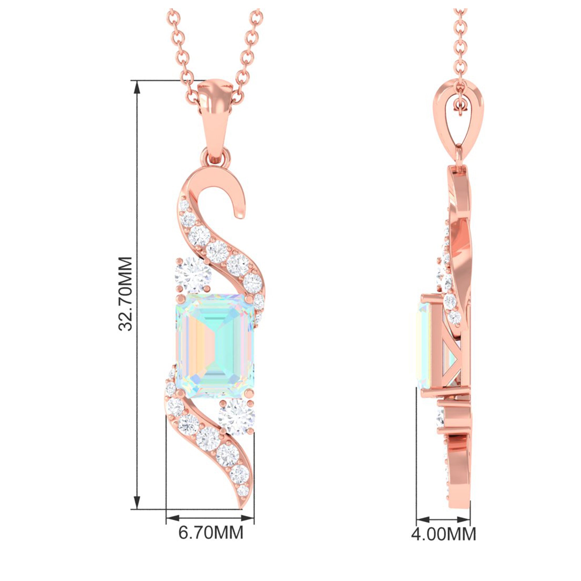 Contemporary 2 Carat Emerald Cut Ethiopian Opal Pendant Necklace with Diamond