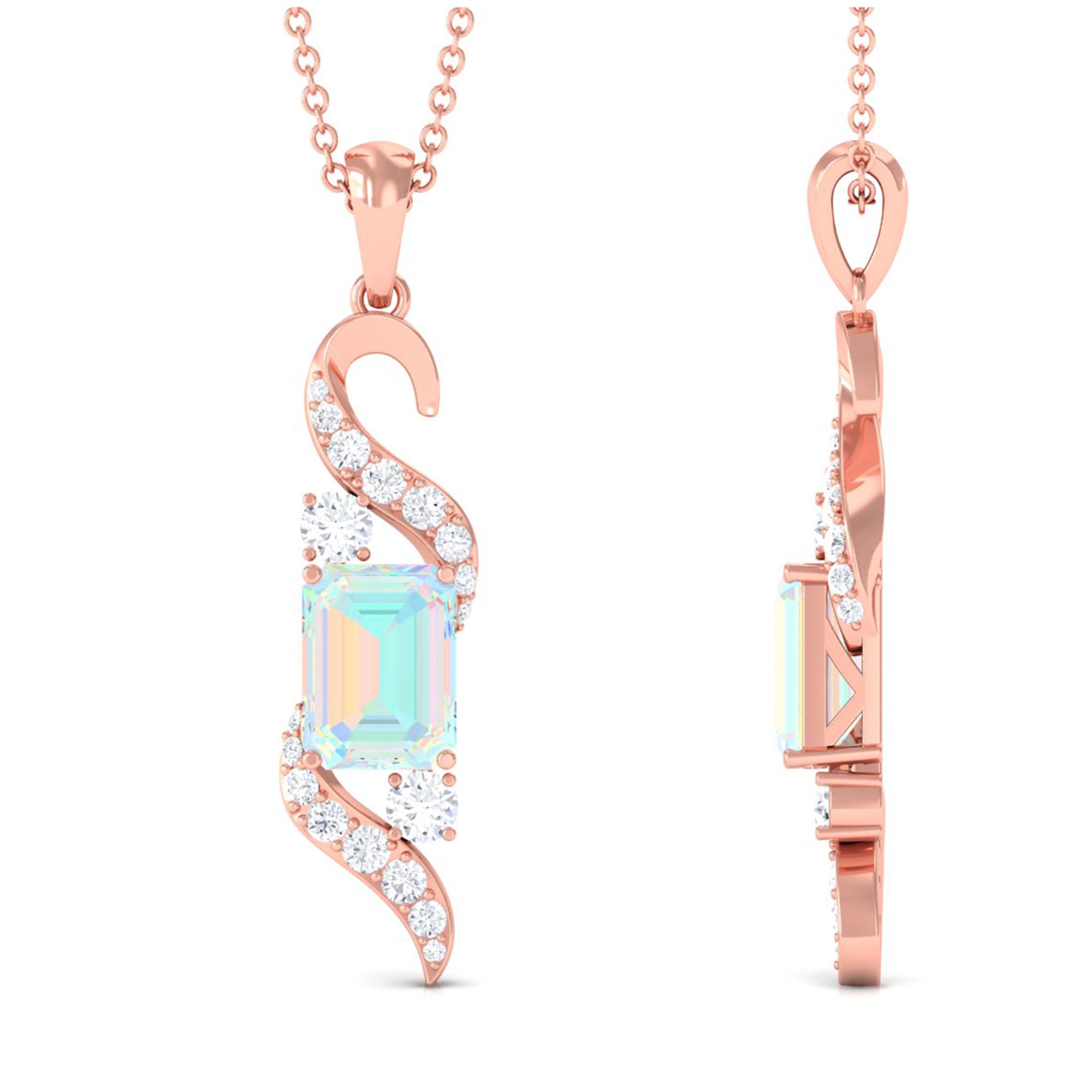 Contemporary 2 Carat Emerald Cut Ethiopian Opal Pendant Necklace with Diamond