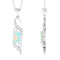 Contemporary 2 Carat Emerald Cut Ethiopian Opal Pendant Necklace with Diamond