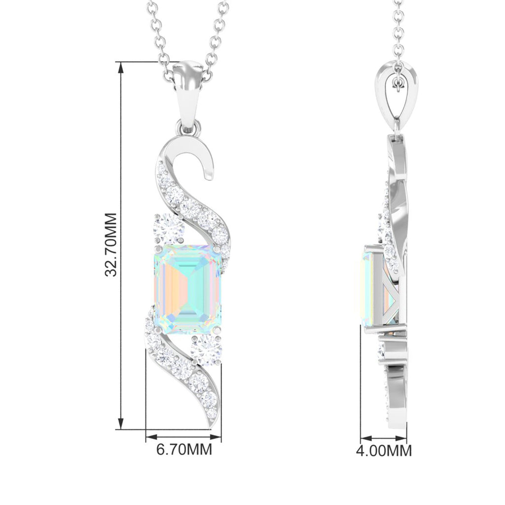 Contemporary 2 Carat Emerald Cut Ethiopian Opal Pendant Necklace with Diamond