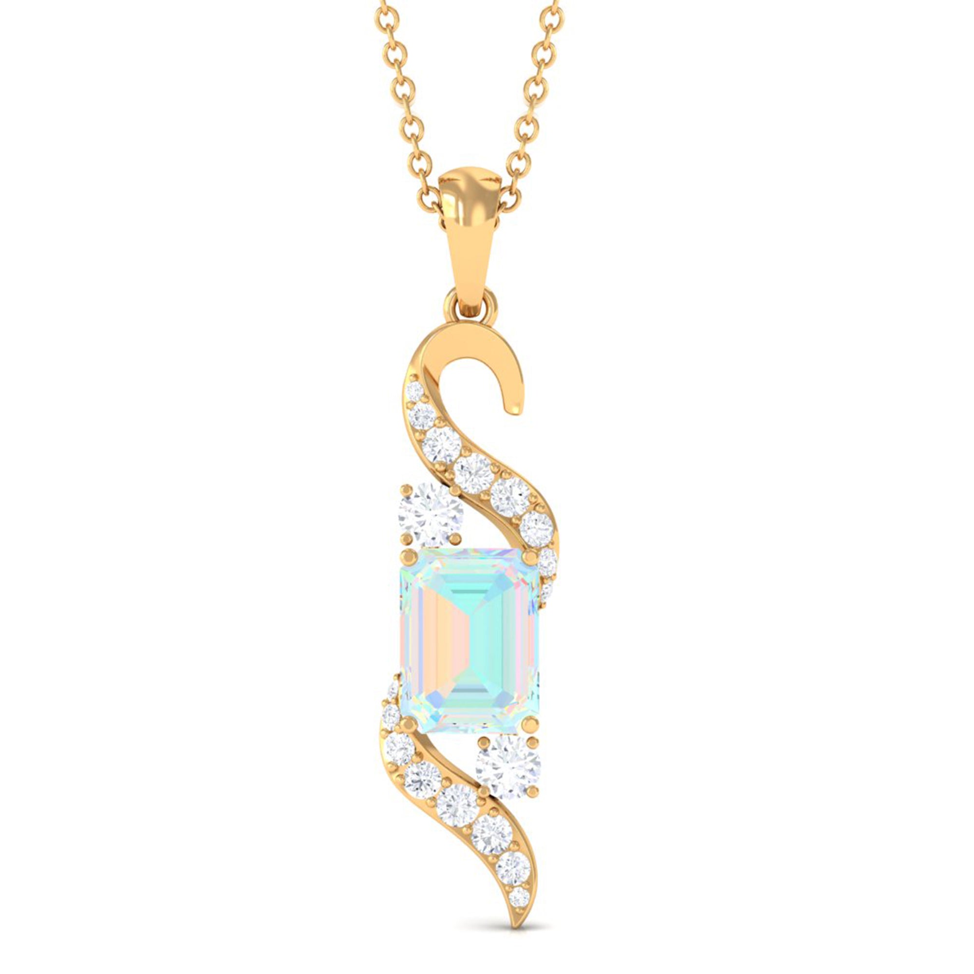 Contemporary 2 Carat Emerald Cut Ethiopian Opal Pendant Necklace with Diamond