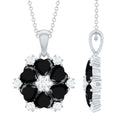Natural Heart Shape Black Spinel Flower Pendant Necklace with Diamond
