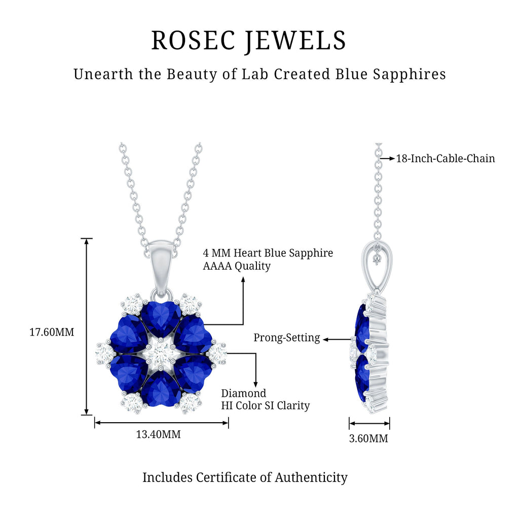 2 Carat Lab Grown Blue Sapphire Heart Pendant Necklace