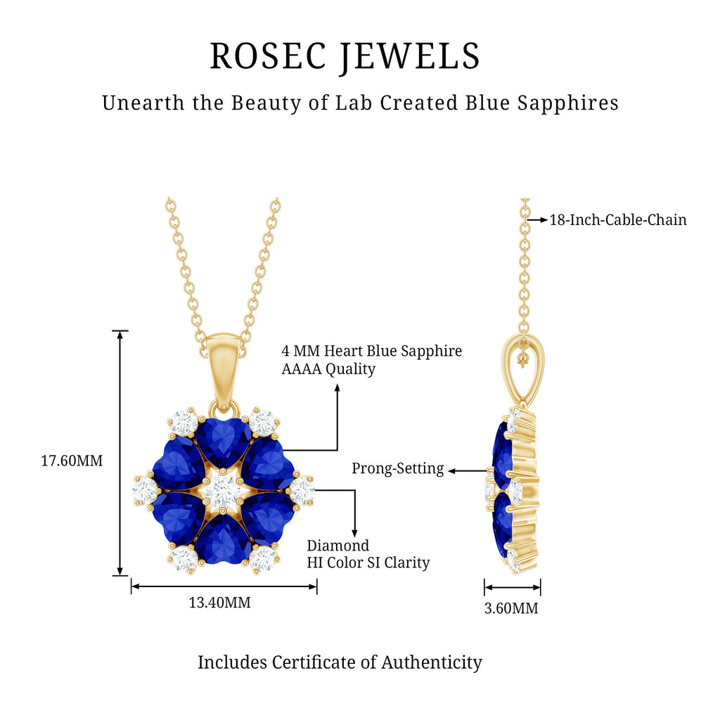 2 Carat Lab Grown Blue Sapphire Heart Pendant Necklace