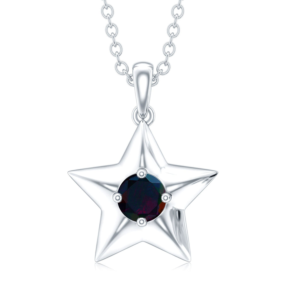 Real Half Carat Black Opal Star Pendant Necklace for Women