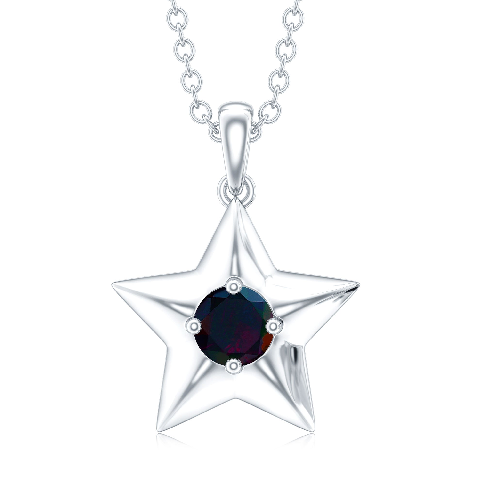 Real Half Carat Black Opal Star Pendant Necklace for Women