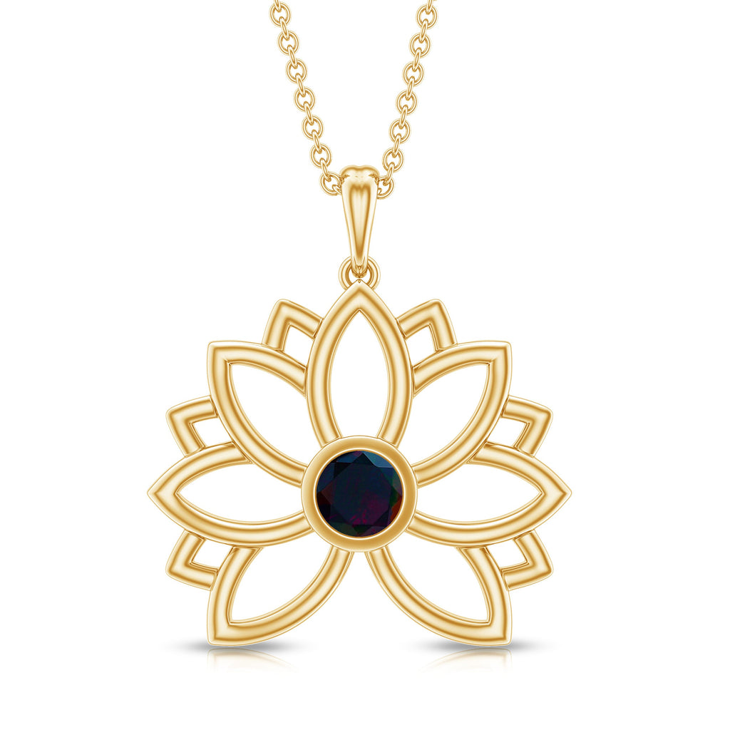 Natural Black Opal Flower Pendant Necklace for Women