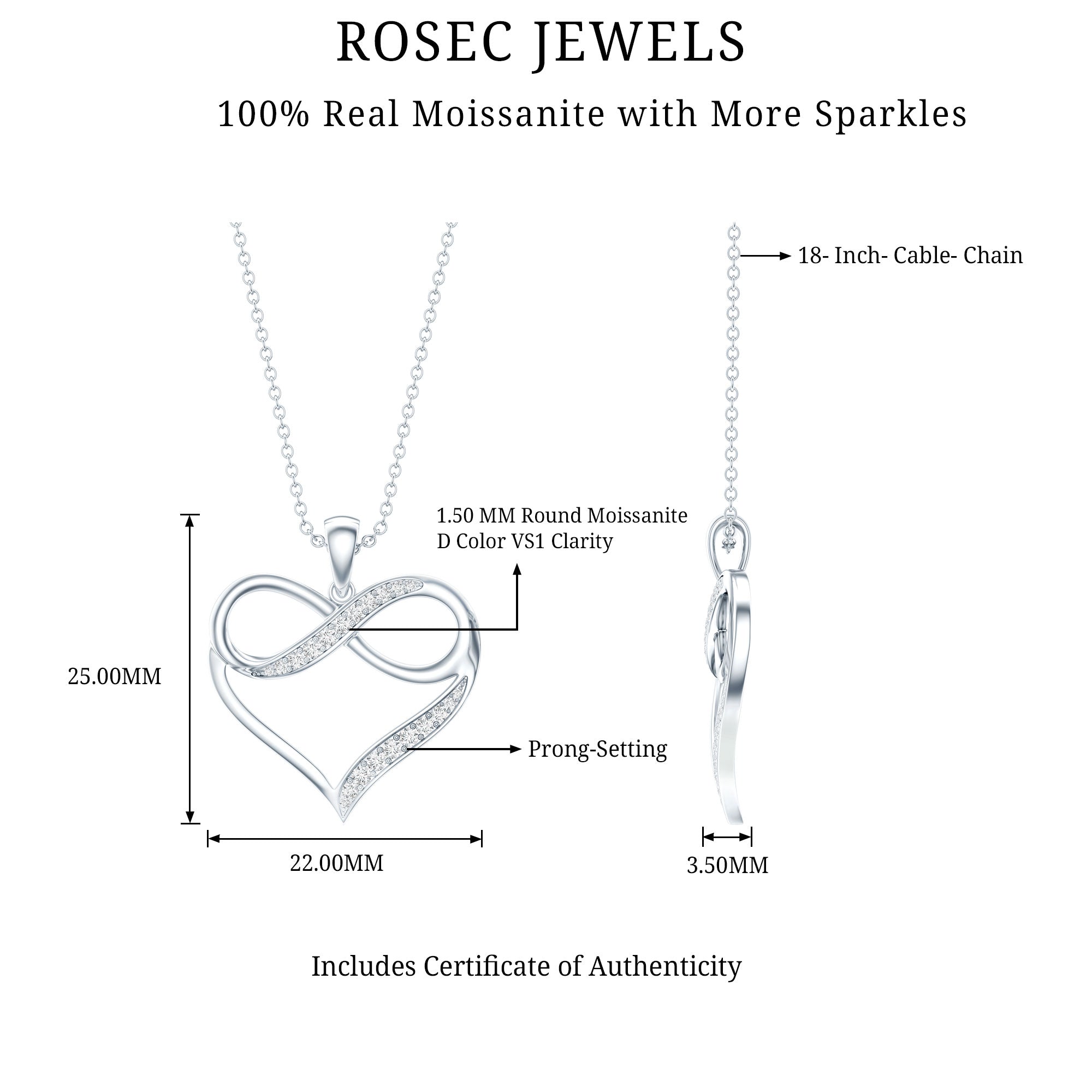 Certified Moissanite Infinity Heart Pendant Necklace