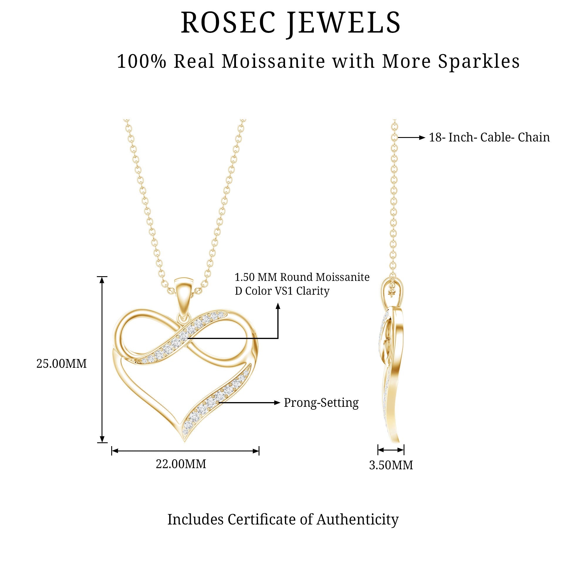 Certified Moissanite Infinity Heart Pendant Necklace
