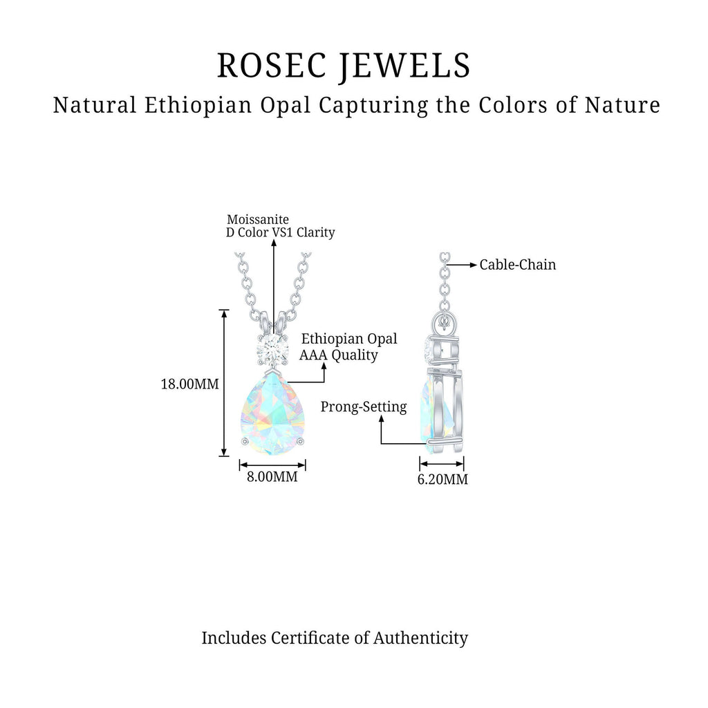 Real Ethiopian Opal Teardrop Necklace with Moissanite
