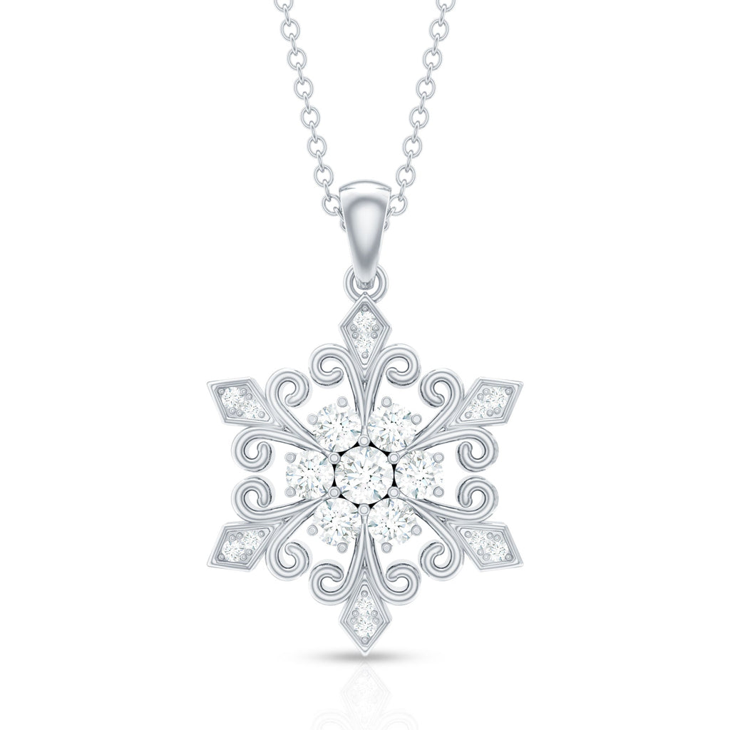 Vintage Inspired Moissanite Snowflake Pendant Necklace