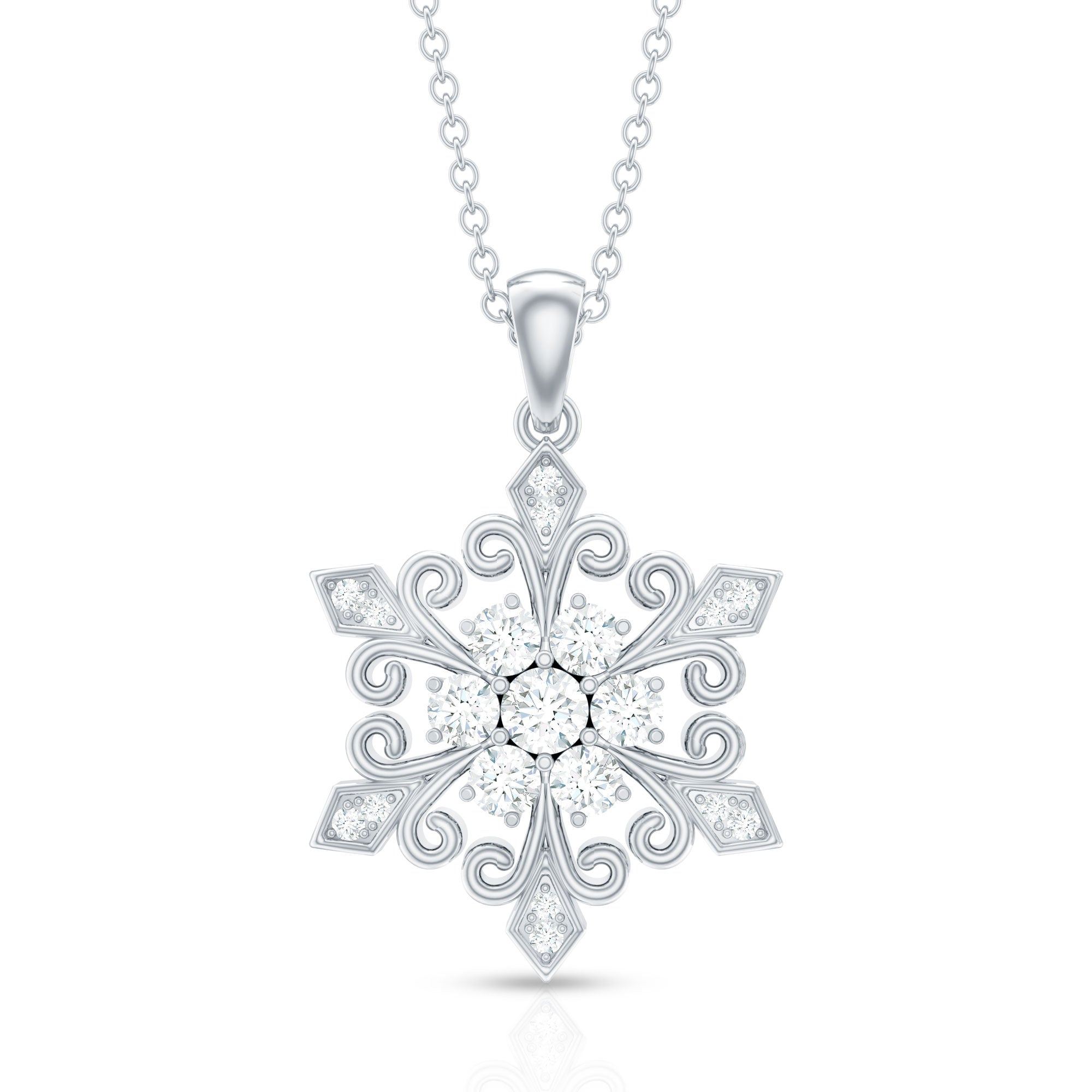 Vintage Inspired Moissanite Snowflake Pendant Necklace