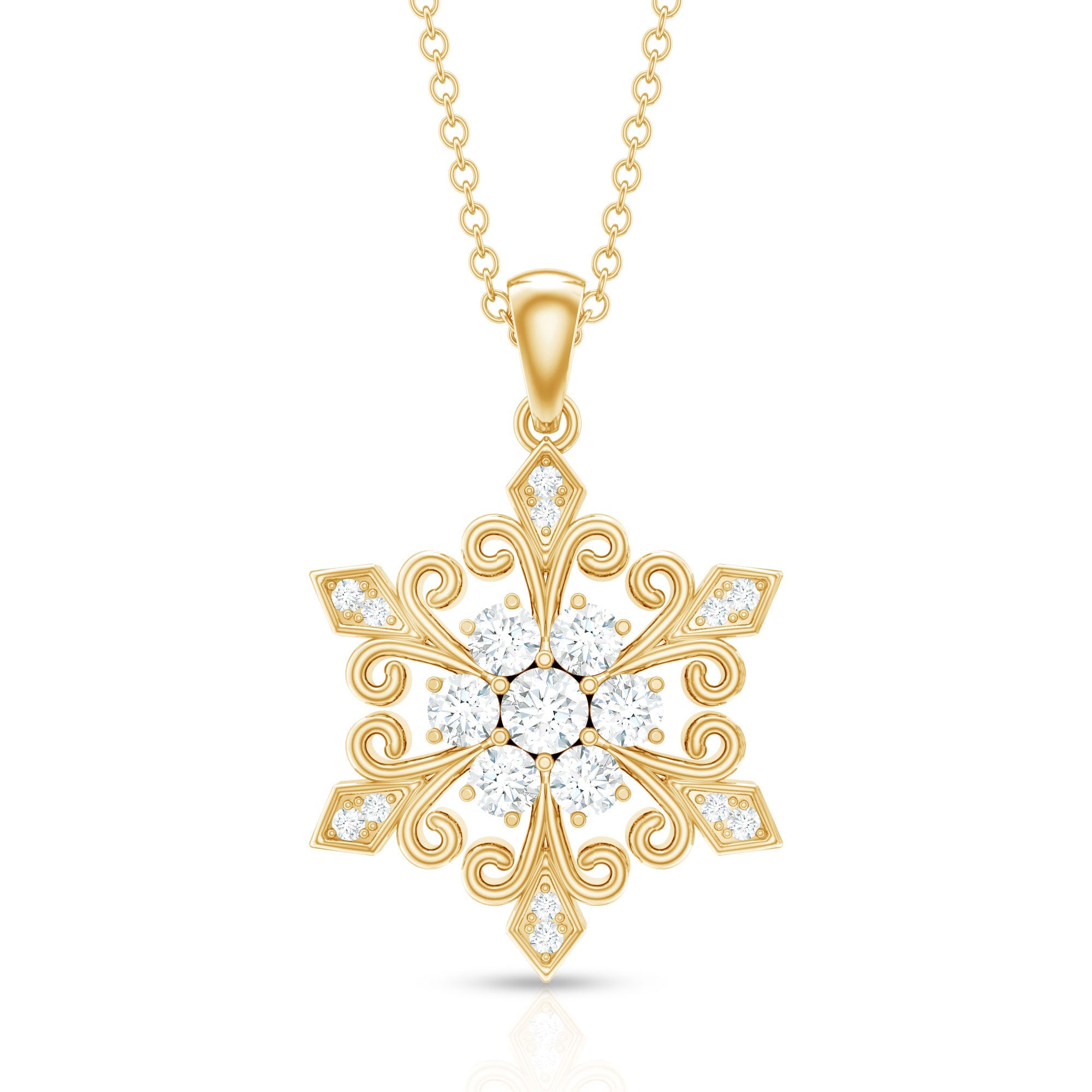 Vintage Inspired Moissanite Snowflake Pendant Necklace