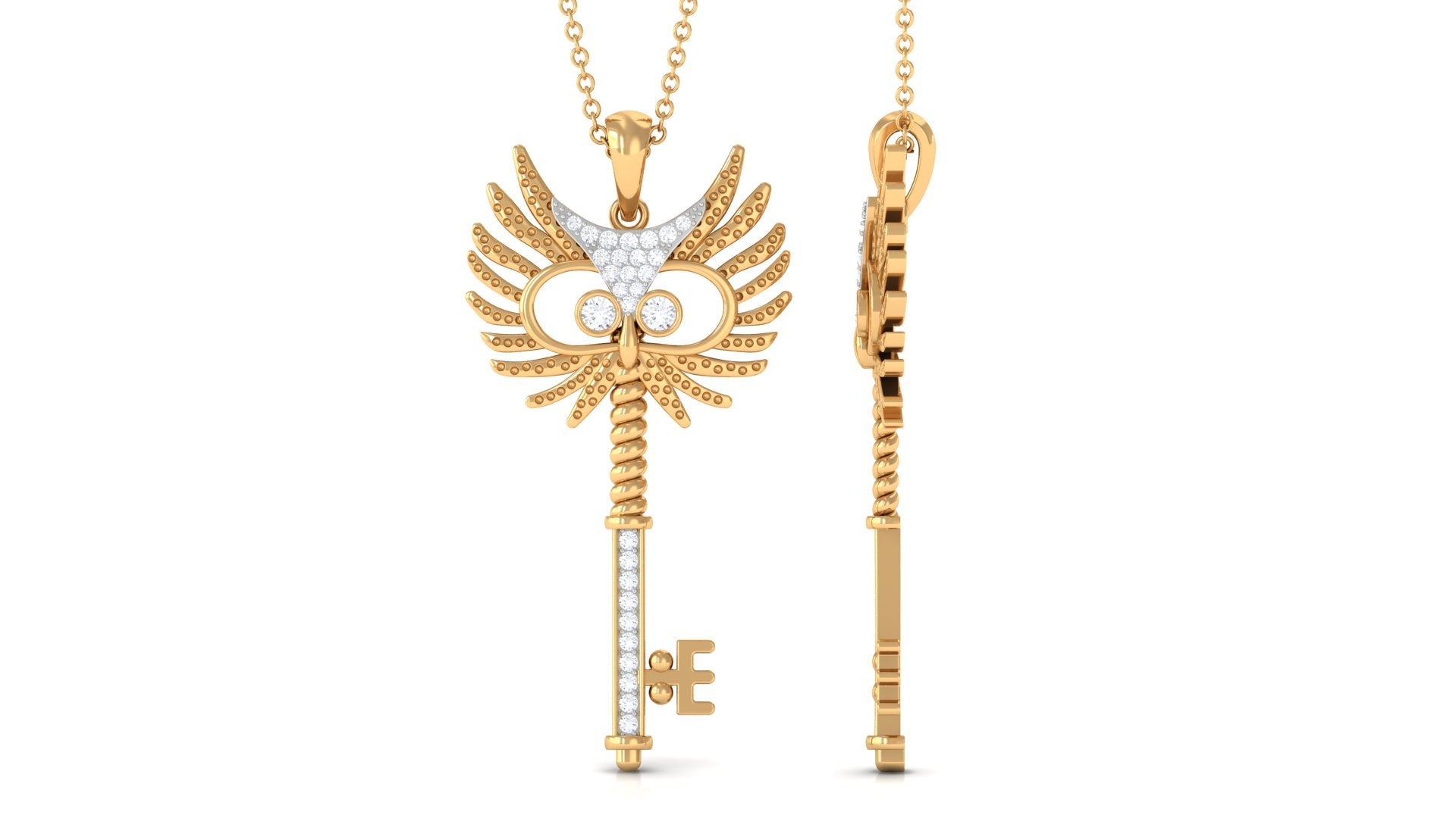 Certified Moissanite Gothic Inspired Key Pendant Necklace