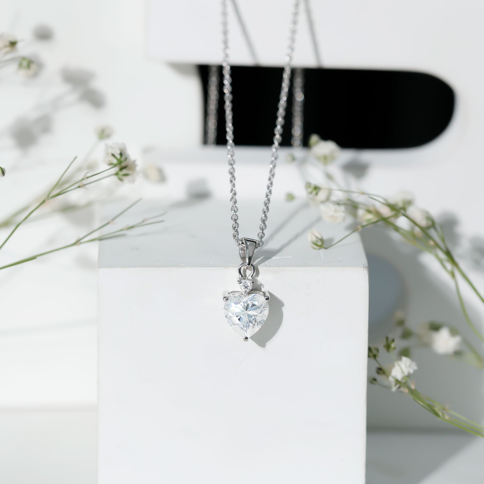 Certified 2 Carat Moissanite Solitaire Heart Necklace