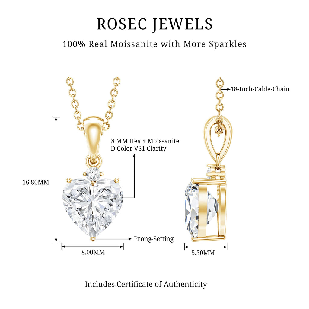 Certified 2 Carat Moissanite Solitaire Heart Necklace