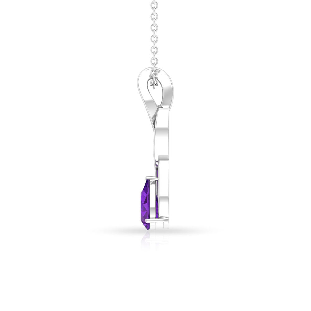 Natural 1 Carat Amethyst Infinity Pendant Necklace with Diamond